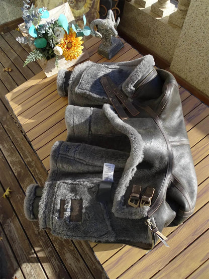 100 Percent Real Sheepskin Shearling Winter Men's Leather Coat