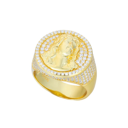 Luxury S925 D VVS Moissanite Iced Out Prong Setting Lion Head Men's Ring
