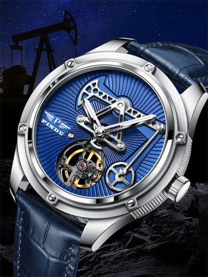 PINDU Watches Oil Pump Design Miyata 8215 Sapphire Mirror Waterproof Luminous Business Men Mechanical Watch
