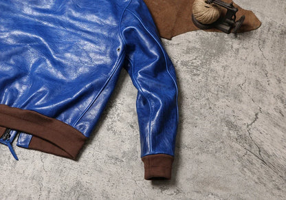 Wax Feel Unpainted Indigo Dyed Cowhide Jacket