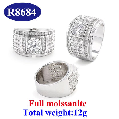 DJMAX Full Moissanite Rings For Men Original 925 Sterling Silver Men and Women's Moissanite Ring