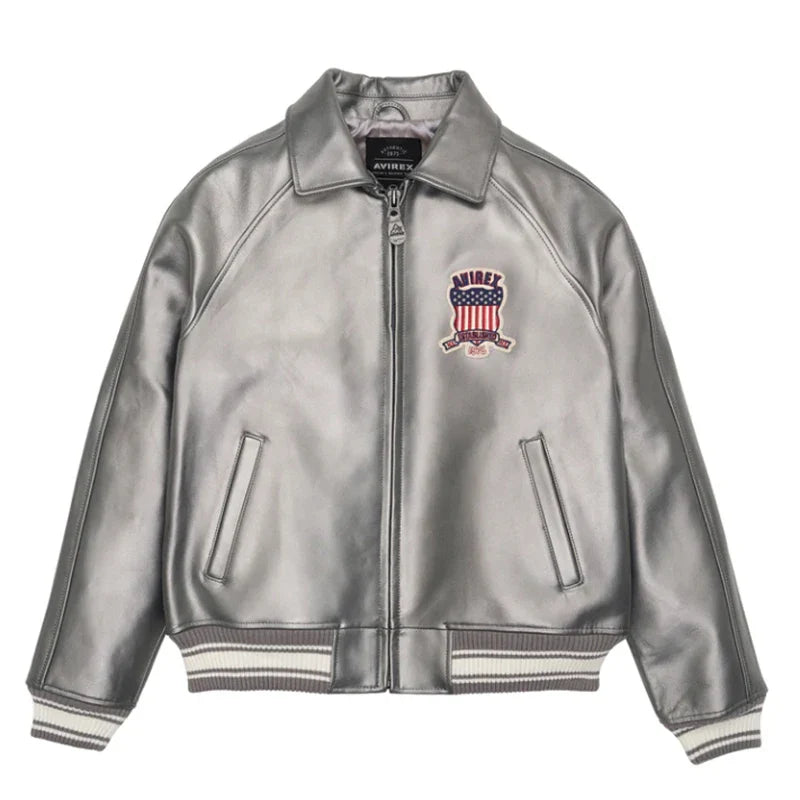 Plus Size Men's Leather Flight Jacket - Casual Sheepskin Coat