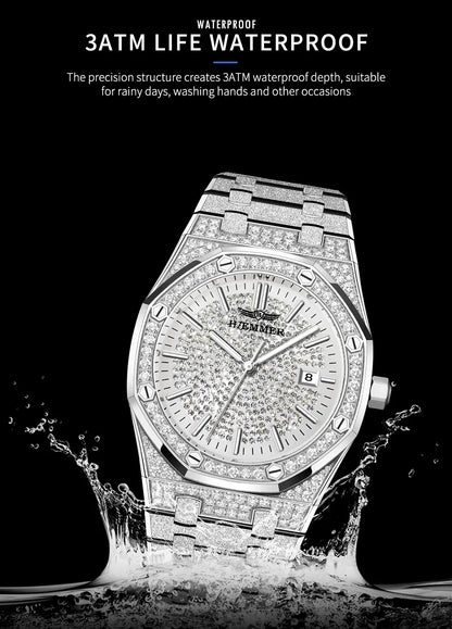 HAEMMER Luxury Fashion Men's Automatic Frame Original Silver Waterproof Clock Relogio Mechanical Watch