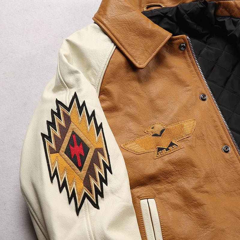 Men's Large Yellow Leather Flight Jacket – Big Chief Embroidery