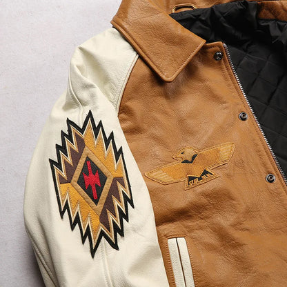 Men's Large Yellow Leather Flight Jacket – Big Chief Embroidery