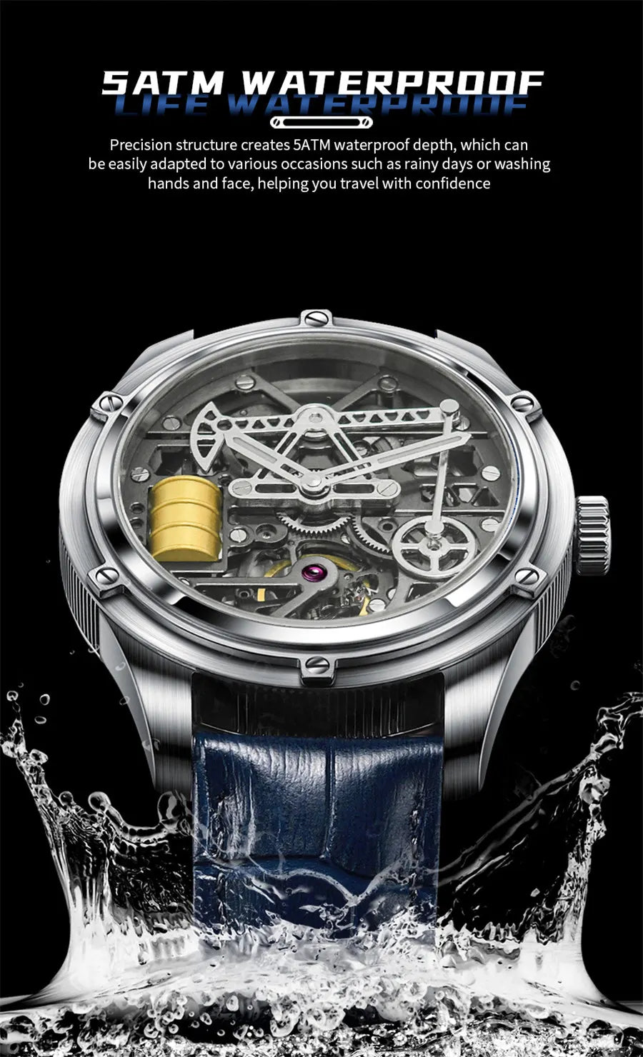 PINDU Watches Oil Pump Design Miyata 8215 Sapphire Mirror Waterproof Luminous Business Men Mechanical Watch
