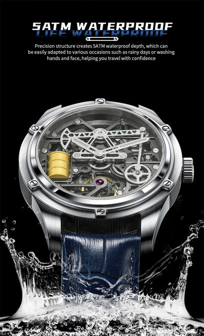 PINDU Watches Oil Pump Design Miyata 8215 Sapphire Mirror Waterproof Luminous Business Men Mechanical Watch