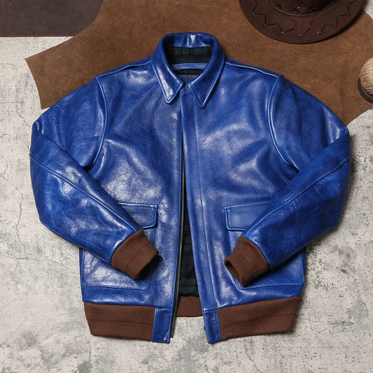 Wax Feel Unpainted Indigo Dyed Cowhide Jacket