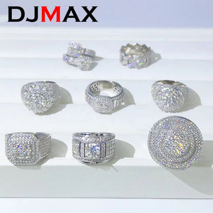 DJMAX Full Moissanite Rings For Men Original 925 Sterling Silver Men and Women's Moissanite Ring