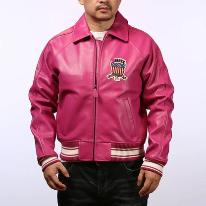 Fat plus size casual sports leather flight suit jacket men's European and American lapel sheepskin tops