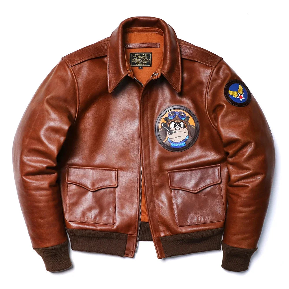 Classical A-2 Natural Cowhide Men's Genuine Leather Jacket