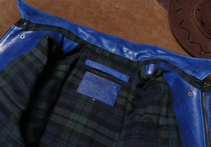 Wax Feel Unpainted Indigo Dyed Cowhide Jacket