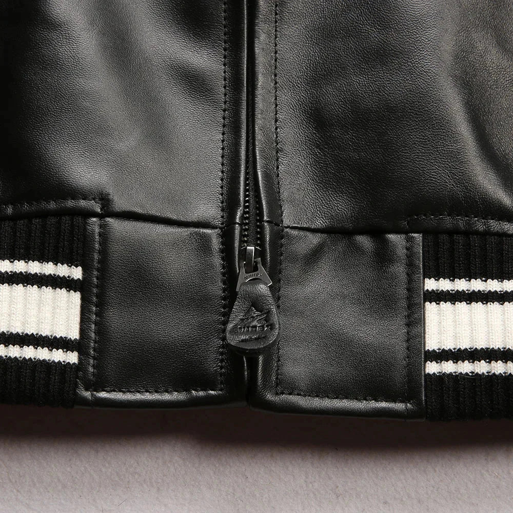Fat plus size casual sports leather flight suit jacket men's European and American lapel sheepskin tops