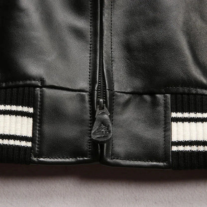 Fat plus size casual sports leather flight suit jacket men's European and American lapel sheepskin tops