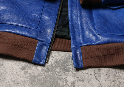 Wax Feel Unpainted Indigo Dyed Cowhide Jacket